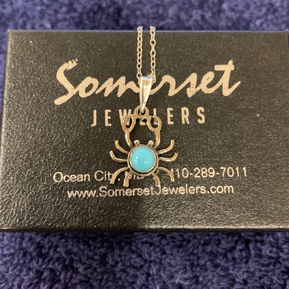 Sterling Silver Crab Pendant w/Turquoise Necklace